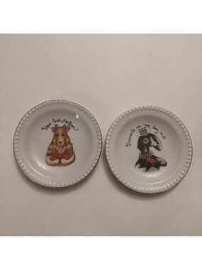 Vintage* 2 Ardalt Porcelain Dogs Playing Cards Coasters